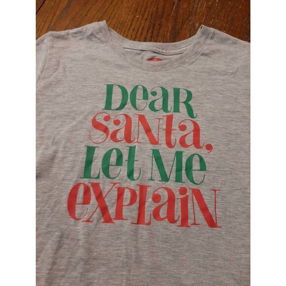 Medium Holiday Time Short Sleeve Crew Grey Red Green Christmas Tee TShirt Top - Picture 2 of 2